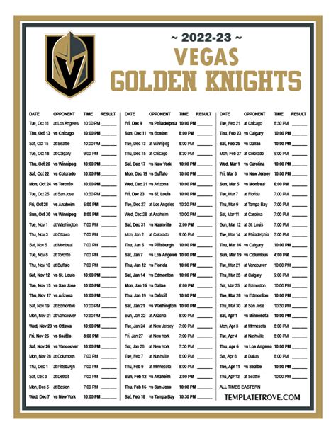 vegas golden knights schedule 2022-23